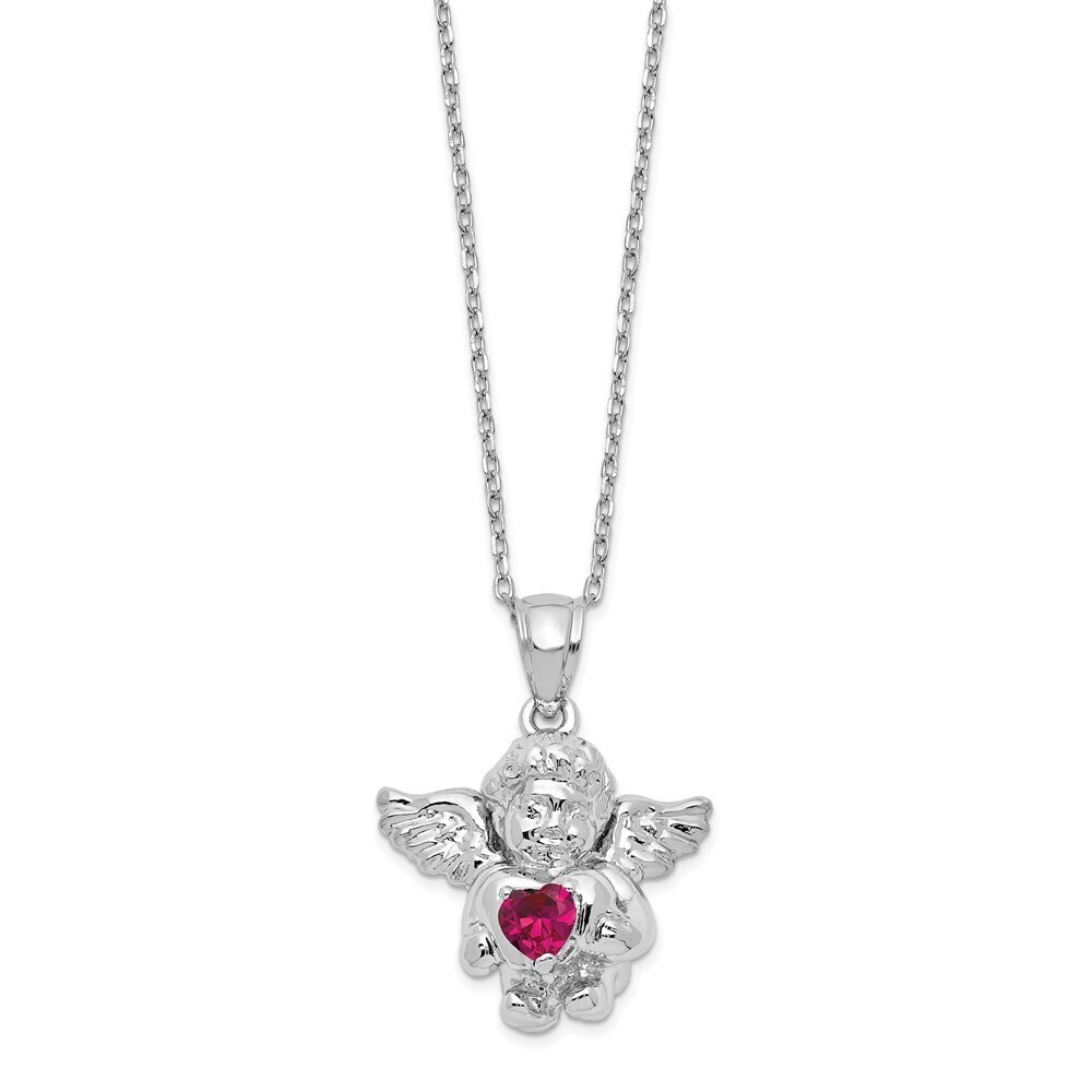 Kazi Luxury Silver RH-pltd CZ July Birthstone Angel Ash Holder 18in Necklace